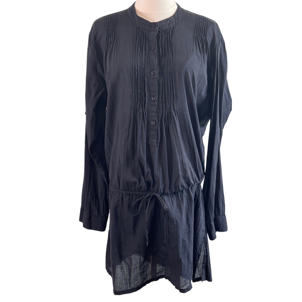 Lauren Ralph‎ Lauren Black Pintuck Drawstring Tunic Blouse Long Sleeve Small